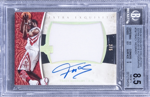 2005-06 UD "Exquisite Collection" Extra Exquisite Autographs #TM Tracy McGrady Signed Game Used Patch Card (#2/5) - BGS NM-MT+ 8.5/BGS 10